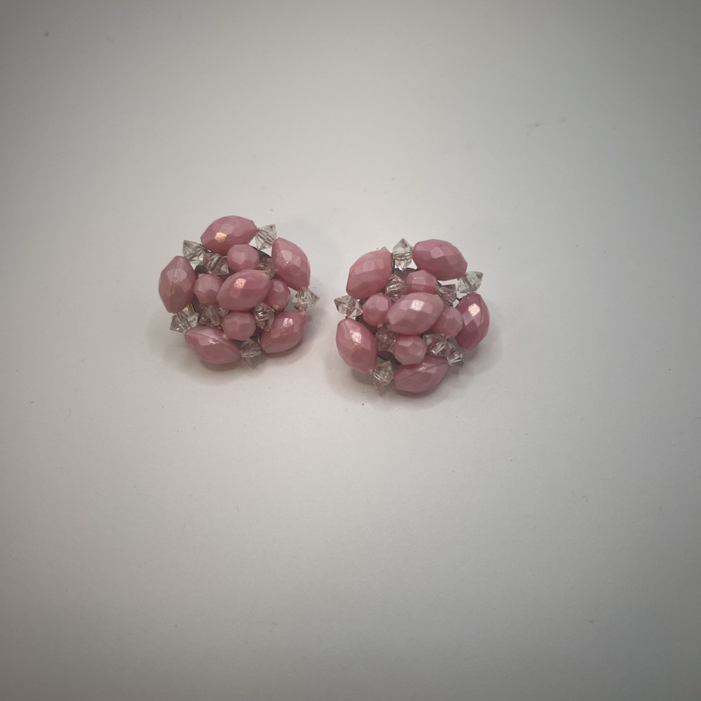 Vintage Made In Western Germany Cluster Clip On Earrings Beads, 1940-1950