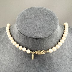 Vintage Marvella Necklace Faux Pearl Hand Knotted Gold Tone Classic Signed 30”