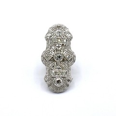 3.84CT Art Deco Elongated Filigree Shield Lab Created Diamond Ring 925 Silver