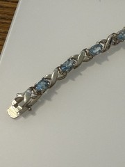 Vintage Estate 925 Sterling Silver Light Blue Topaz XO Tennis Bracelet 6.5″