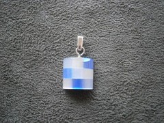 Half Barrel Mother of Pearl & Blue Glass Vintage Bracelet Charm Pendant 2.0g