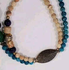 VTG 30″ Bohemian Artisan NECKLACE Stone & Glass Beaded Double-Strand 1980s