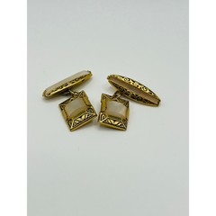 Vintage Mother of Pearl Cufflinks | Gold Tone Art Deco Men’s Cuff Links