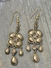 Topaz Faux Pearl Cabochon & Rhinestone Dangle Drop Earrings Vintage 2.5 Inches