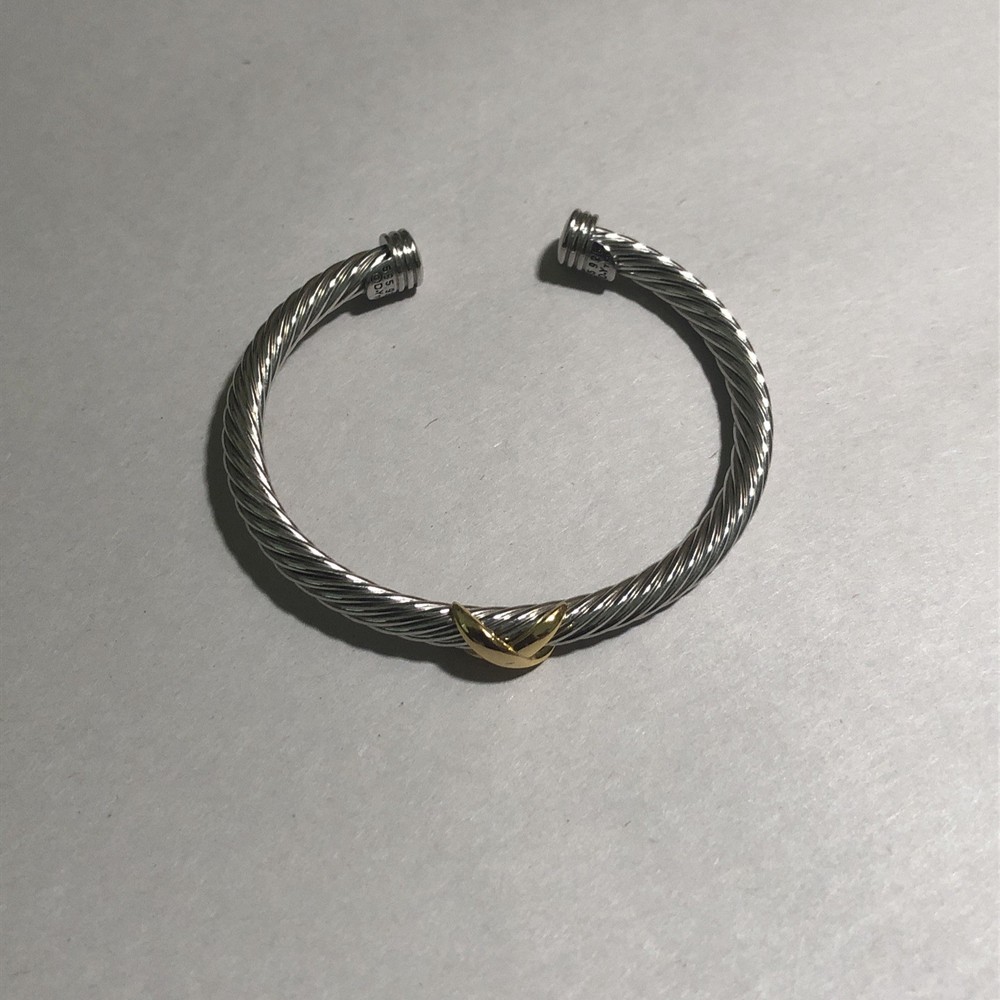 Vintage Cable Cuff Bracelet With Gold X 5MM