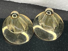 Vintage 1980s Art Deco Revival Gold Tone 1.25″ Round Fan Pierced Statement Earri