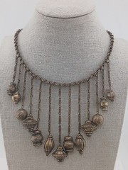 Victorian Revival Russian Gold Festoon Bib Dangling ribbed orbs Collar necklace
