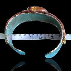 7.5in Copper Brass Modernist Brutalist Dichroic Art Glass Cuff Bracelet Retro