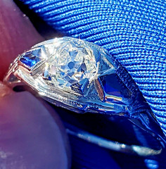 Original EARTH MINED DIAMOND Deco Engagement Ring Solid 18K WHITE GOLD Solitare