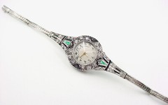Important Deco Black, Starr & Frost Platinum Diamond Emerald Bracelet Wristwatch