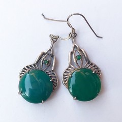 Vintage 925 Sterling Silver Mixed Green Malachite Earrings Drop 4.5 cm