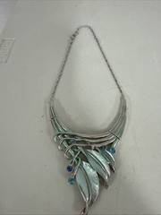VTG Enamel Silver Tone Necklace With Crystals Adjustable Length Statement Blue