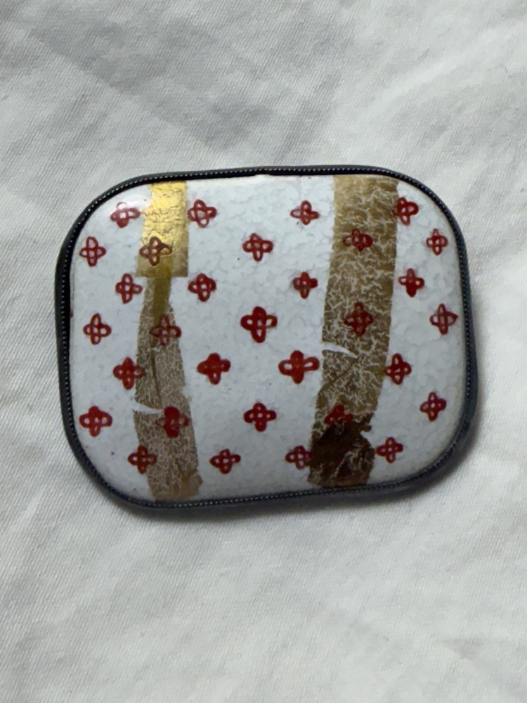Vintage Rare 800 Silver Brooch Pin Red Gold Leaf Pattern