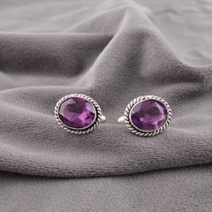 Genuine Amethyst Purple Statement Business Formal Classic Cufflinks 925 Silver
