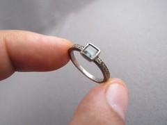 VINTAGE BASK STERLING PRINCESS CUT BLUE TOPAZ SOLITAIRE COCKTAIL BOX BAND RING