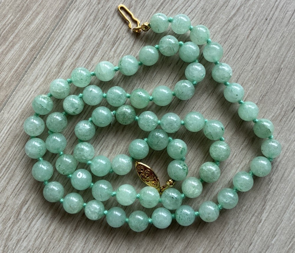 Vintage Hand-Knotted India Jade Adventure Bead Necklace 24”