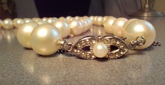 18″ Vintage Signed Majorica Faux 9mm Pearl Necklace 800 Silver Latch Knotted