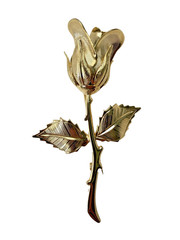 Vintage Gold Tone Rose Flower Brooch Pin Engraved Rosebud Floral Long Stem 1960