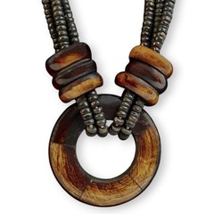 Wooden O-Ring Chunky Boho Necklace Organic Tribal Beads Needs Restrung Ethnic DM