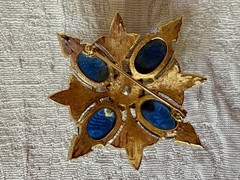 VTG Jomaz Gold Tone Oval Faux Lapis Stones And Pave Rhinestones Starburst Brooch
