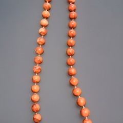 Vintage 50’s-60’s Hong Kong Mqrbled Orange Salmon Color Bead Necklace 28 Inches
