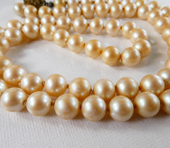Vintage Miriam Haskell Faux Pearl Necklace Strand Brass Tone Clasp Classic
