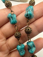 Vintage Czech turquoise art glass beaded necklace 32.5”