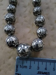 Vntg Japan textured metal beads silvertone necklace Rare