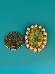 H.G. Brooch/Pendant Vintage 1/20 12K GF Green Tourmaline Stone Faux Pearl