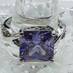 Silver Tone Purple Rhinestone Cocktail Ring Sz 9.75