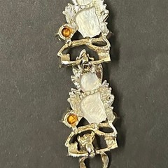 Vintage Lucite Leaf Bracelet and Earrings Jewelry Set Multicolor Rhinestones
