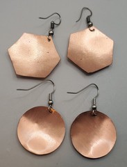 4 Pr. Vtg COPPER Artisian Earrings: Buddha Knot, Basket, Pink & Purple Enamel