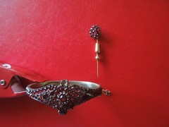 J7294 ANTIQUE BOHEMIAN TOMBAK GARNET CUFF BRACELET SEE DESCRIPTION