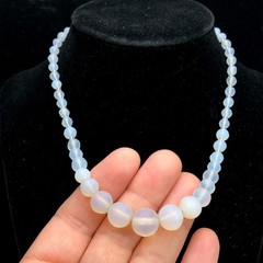 Vintage Graduated Satin Moonstone Opalite Moonglow Beaded Necklace