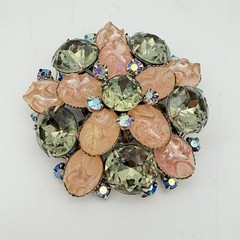 Vintage Pink Brooch Pin Smoky Gray Green Large Riveted Estate Large