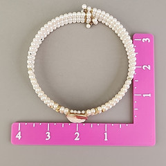 Vintage Cameo Collar Necklace Acrylic Faux Pearl Wired Four Row Expandable 11″