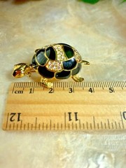 4.5”CM GOLD TONE BLACK ENAMEL & CRYSTALS TURTLE BROOCH