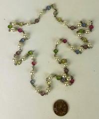 VTG. 1960s AUSTRIAN Multicolored Crystal Bezel Set Faux Pearl Necklace 35 in USA