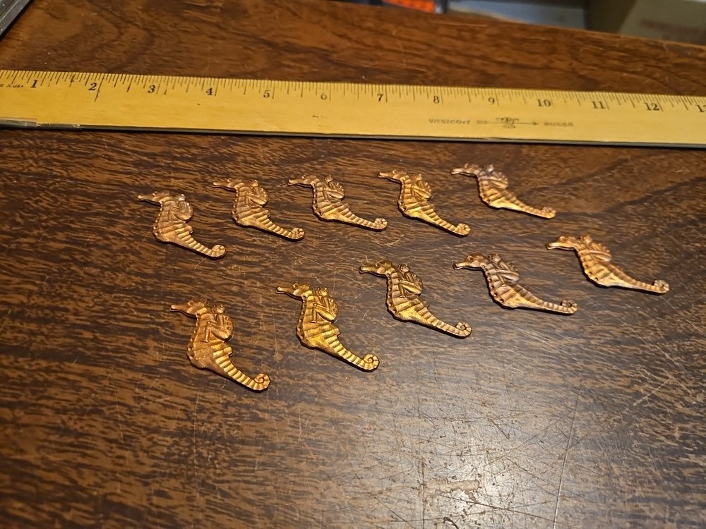 Lot Of 10 Studded Sea Horse France Vintage 60s Brass Stampings Findings Jewelry