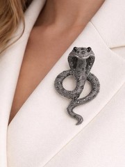 Vintage Black And Gray Pave Rhinestone Cobra Brooch