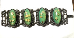 VTG 1950s-1960s SELRO SELINI? CHUNKY AQUA LUCITE GLITTERY SHELL PANEL BRACELET