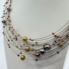 Multi Strand Wire Necklace Mixed Metallic Beads Statement Layered Jewelry Gift