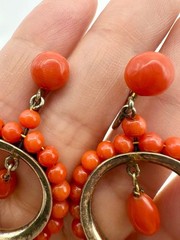 Antique Victorian 835 silver natural red coral screw back Earrings