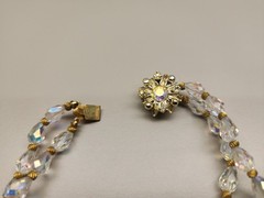 Vintage Double Strand Drop Shape AB Crystal Bead Necklace & Earring Set AB Clasp