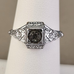 Vintage Art Deco Uncas Ring Paste Stone Silver Tone Antique 7