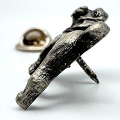 Pewter Brooch Dog Tie Pin With Collar Detail & Secure Clutch Back Vintage