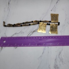 VTG Oriental Bamboo Brass Metal & Wood Beads Statement 14″ Necklace Signed H.LI