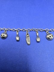 Vintage Bowling Charm Bracelet Silver Tone Retro Mid Century Sports Pins Ball