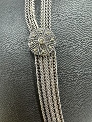Sterling Silver 4 Stranded Marcasite Herringbone Chain Choker Necklace 56g 18 In