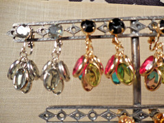 Vintage NOS lot of 5 prs glass jeweled cluster clip earrings multi cognac etc 92
